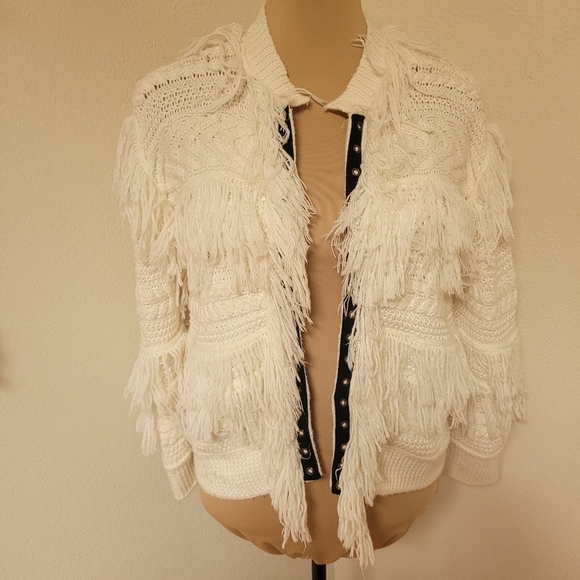 Anthro Salt Water Luxe Boho Fringed White Knit Cardigan - Picture 2 of 6